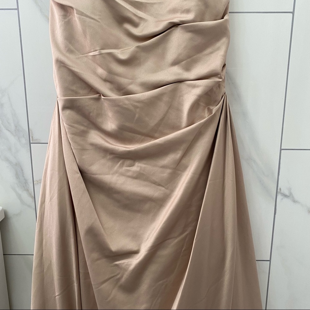 New! La Femme Off the Shoulder Beaded Satin Trumpet Gown - Picture 4 of 13